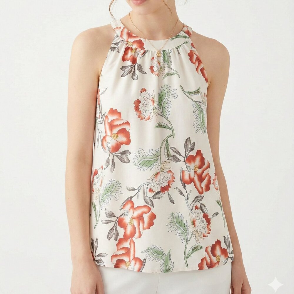 Shein Tank Cream Rust Floral Coquette Boho Festival Choker XL